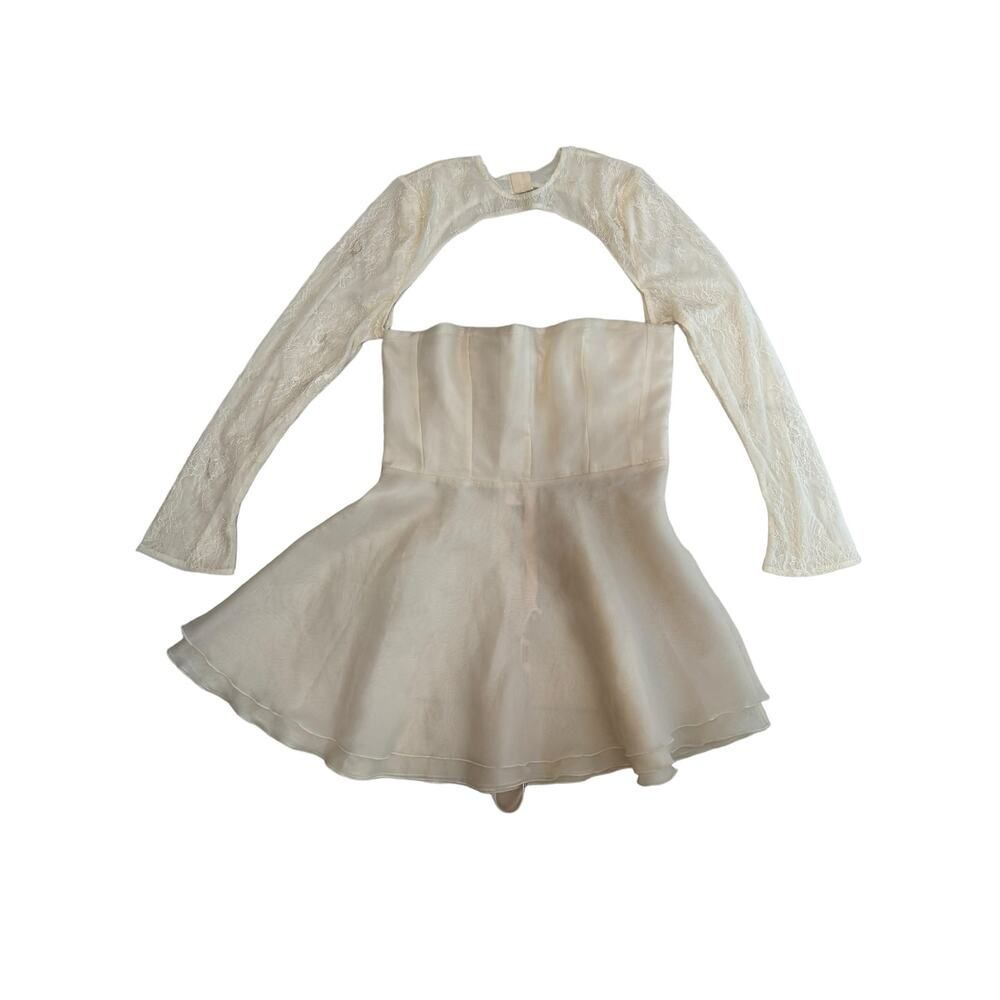 Oh Polly NWT Claudette Long Sleeve Tulle Skirt Mini Dress in Ivory Size 10 - Picture 8 of 15